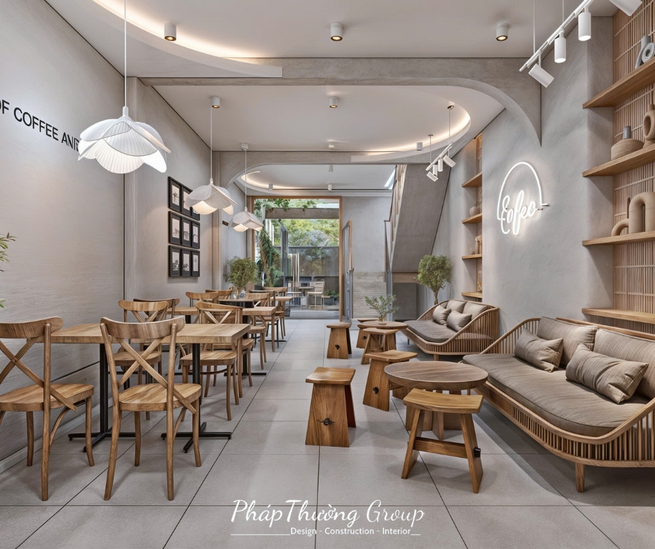 Thiết kế quán cafe, thiết kế quán trà sữa, quán cafe đẹp, quán trà sữa đẹp, pháp thường nhóm, phapthuonggroup